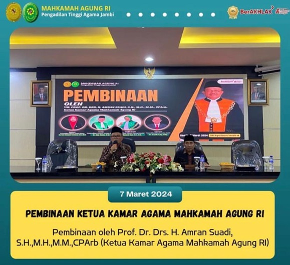 Ketua Kamar Agama Mahkamah Agung RI Berikan Pembinaan di PTA Jambi