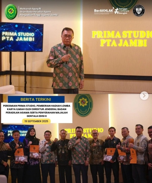 Direktur Jenderal Badan Peradilan Agama Mahkamah Agung RI Resmikan Prima Studio PTA Jambi